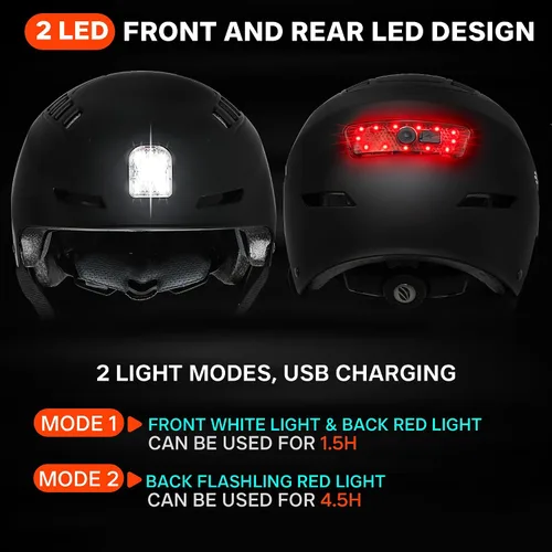 Vista 3 de Casco de bicicleta para adultos con luces delanteras y traseras Negro