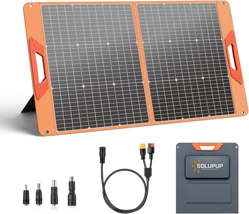 Vista 10 de SOLUPUP Paneles Solares, Cargador Solar Pequeño de 10W con USB-A de 5V y USB-C de Carga Rápida IPX5 Impermeable Plegable Panel Solar Portátil