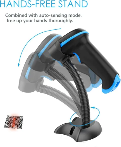 Vista 6 de NADAMOO Escáner de código QR Escáner de código de barras inalámbrico 2D con soporte Soporta escaneo de pantalla CMOS de mano Lector de código