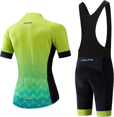 Vista 164 de Camiseta de ciclismo para mujer, manga corta y pantalones cortos de ciclismo acolchados para verano