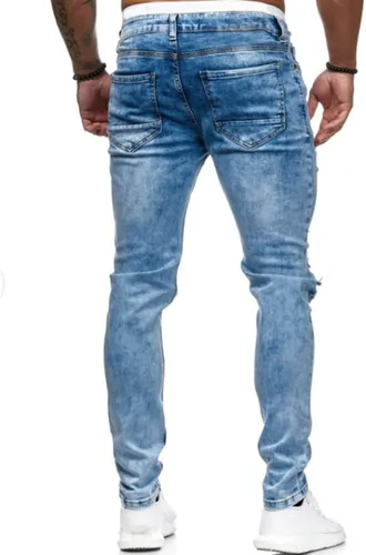 Vista 3 de HUNGSON Pantalones de mezclilla ajustados rasgados para hombre