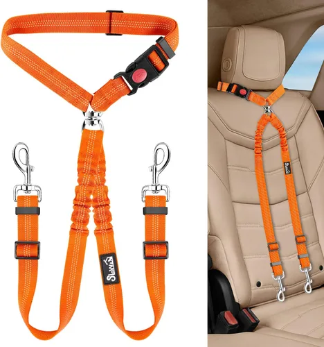 Vista 14 de Lukovee Cinturón de seguridad doble para perro, nuevo cinturón de seguridad doble para reposacabezas de automóvil, sin enredos, correa para perro