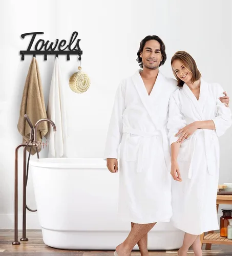 Vista 5 de Livelab Toallero, toallero para baño montado en la pared, 6 ganchos de metal negro para ahorrar espacio en el baño, impermeable, a prueba de óxido