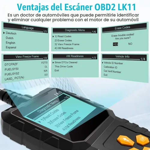 Vista 5 de Escáner OBD2 de Configuración Fácil Plug-Play: Lector de Códigos Profesional para Borrar y Restablecer Códigos de Error del Motor, Herramientas