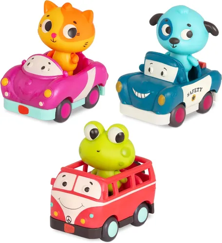 Vista 8 de B. toys Pull-Back Toy Cars, Mini Wheeee-ls! Juego de 3 vehículos, Vehículos