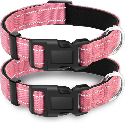 Vista 6 de Paquete de 2 collares reflectantes para perro con hebilla de bloqueo de seguridad, ajustable, suave, transpirable, cómodo, de nailon para perros