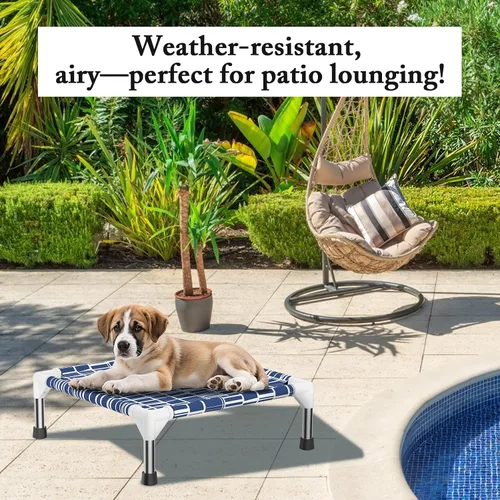 Vista 4 de Cama elevada para perros: tela suave y cómoda, fácil de limpiar, marco de acero inoxidable, diseño elevado para circulación de aire, cuna duradera