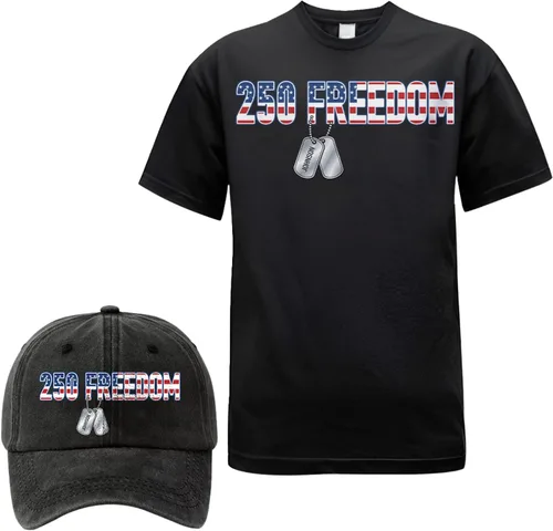 Vista 9 de Camiseta personalizada del 250 aniversario de Estados Unidos, camiseta patriótica veterana con juego de gorra, regalo para soldados retirados