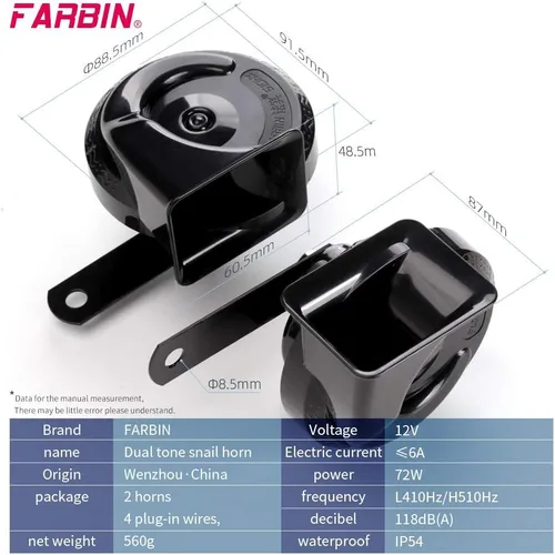 Vista 7 de FARBIN Bocinas de Coche 12V Fuertes de Doble Tono Bocina de Caracol Automática Kit de Bocina Eléctrica con Arnés de Relé e Interruptor para Camión