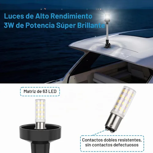 Vista 5 de Obcursco Luces de popa de barco, IP67 impermeable, plegable, luz LED blanca de anclaje para lanchas marinas, pontones, pesca, lubinas y Jon