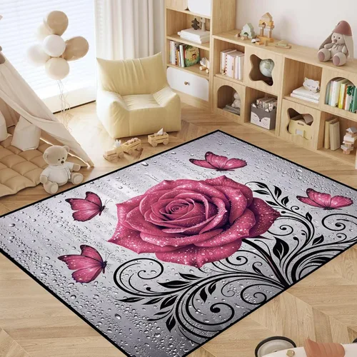Vista 63 de Alfombras 3D de 3 x 5 pies, color rosa 3D, para dormitorio, lavandería, sala de estudio, alfombra realista de gotas de agua gris plateado 3d rosa 09