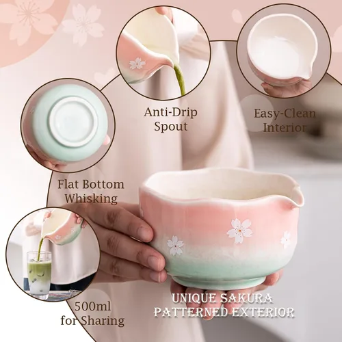 Vista 4 de Juego de batidor de matcha Cherry Blossom de 7 piezas con cuenco de matcha Cereza