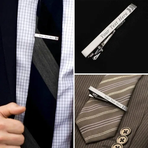 Vista 3 de Pinzas de corbata personalizadas para hombre, grabado, exquisito acero inoxidable, regalo personalizado para el mejor hombre, Usher, papá, novio