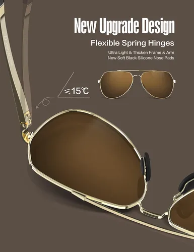 Vista 5 de Lentes para aviador Luenx polarizados para hombres y mujeres con armazón de metal grande protección UV 400