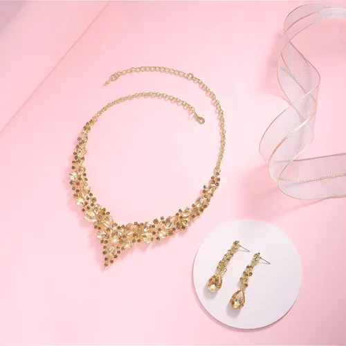 Vista 3 de Paxuan - Collar de plata con cristales de imitación para boda aretes brazalete corona tiara juegos de joyería para novias damas de honor vestidos