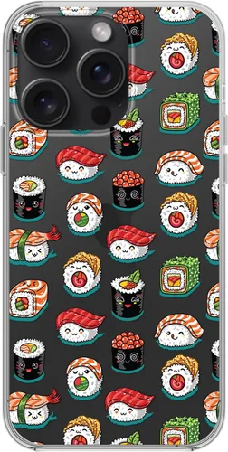 Vista 2 de Blingy's Funda para iPhone 15 Pro Max, divertido patrón de sushi lindo diseño de comida de dibujos animados, funda protectora transparente de TPU