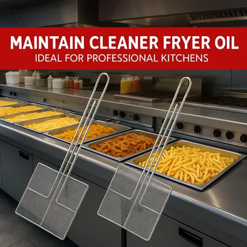 Vista 4 de 2 unidades - Freidora de araña de cocina, cuchara, espumadera para freír, colador para cocinar cuchara de colar profundo, cucharón de aceite, mango