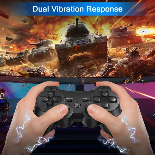 Vista 3 de Yinjie 2 Pack Wireless Controller for PS3, Compatible with Playstation 3, with 2 Charging Cables - Black
