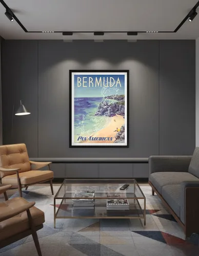Vista 7 de Bermuda - via Pan American World Airways - Vintage Airline Travel Poster by Loweree c.1953 - Fine Art Rolled Canvas Print 11in x 14in