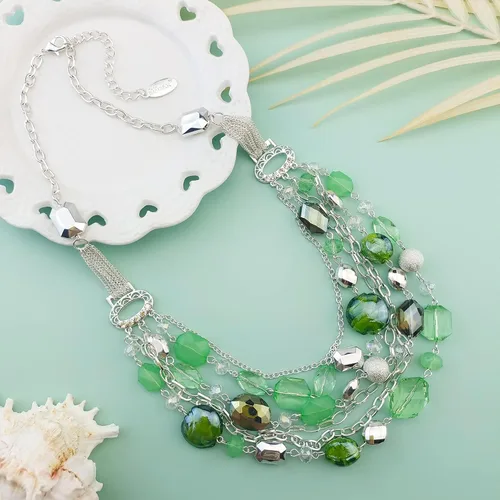 Vista 3 de Bocar Collar de cadena multicapa para mujer con esmalte de color de cristal