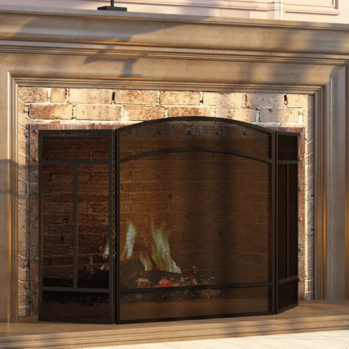Vista 4 de Fire Beauty 3 Panel de hierro forjado Chimenea Pantalla Cubierta protectora de chispas (negro)