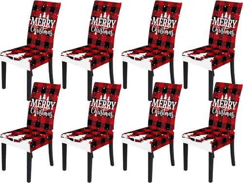 Vista 13 de Fundas para sillas de Navidad, fundas elásticas para sillas, fundas protectoras lavables para comedor, ceremonia, hotel, ChrismasBell - Paquete de 2