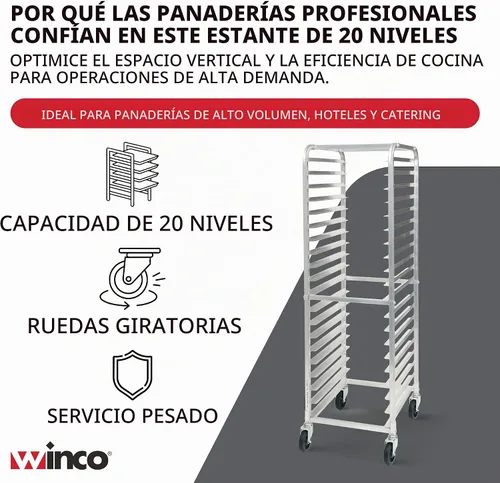 Vista 4 de Estantería para charolas de pan de 20 estantes, Plateado