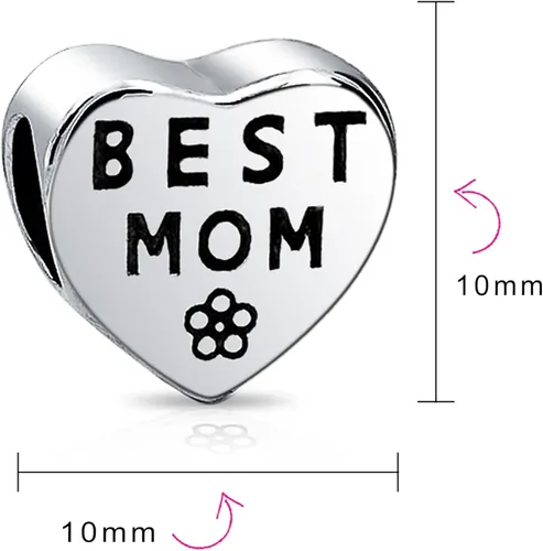 Vista 3 de Pulsera europea de plata de ley 925 con forma de corazón y palabra de flor rosa para madre, Metal