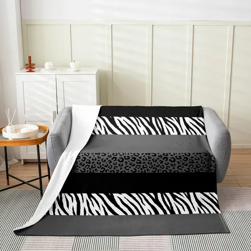 Vista 18 de Leopard Print Throw Blanket,40x50,African Wild Animal Skin Print Fleece Blanket for Teens Adults,Zebra Geometric Stripes Wildlife Tribal