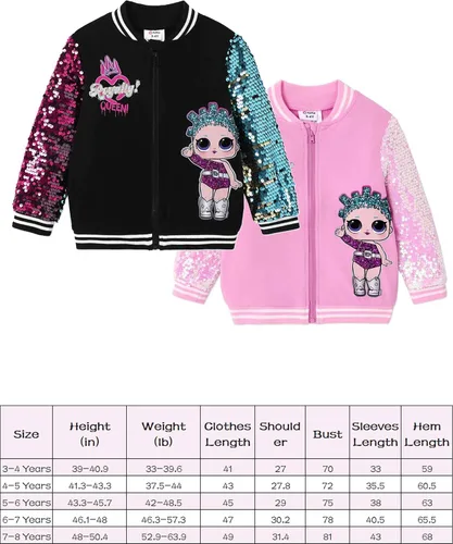 Vista 7 de L.O.L. Surprise! Chaqueta con cremallera de lentejuelas para niña pequeña, chaqueta con estampado de personajes de manga larga