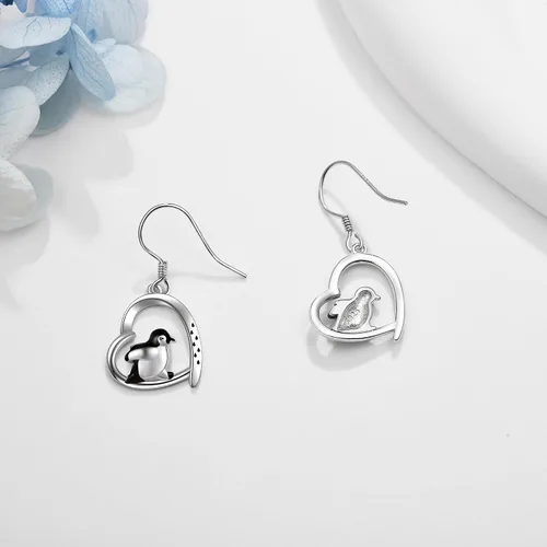 Vista 4 de Aretes de plata esterlina con diseño de caballos, vacas de las tierras altas, panda, loro, pato, pingüino, flamenco, huella de pata, rana