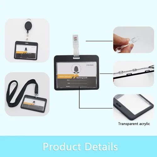 Vista 7 de Paquete de 3 soportes horizontales para tarjetas de identificación transparentes de doble cara, impermeable, resistente, para tarjetas