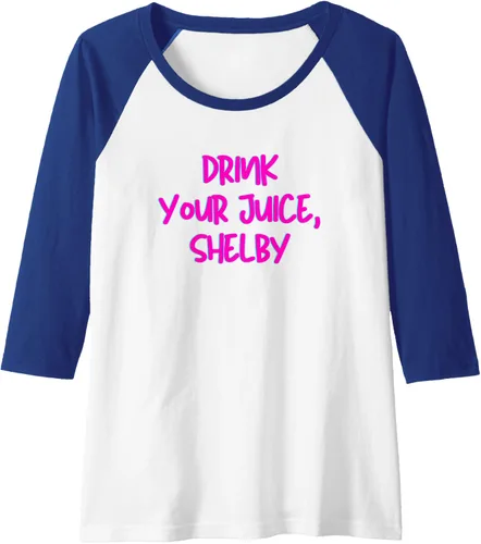 Vista 5 de Drink Your Juice Shelby - Camiseta de béisbol raglán con cita divertida, Negro, S Negro/Blanco