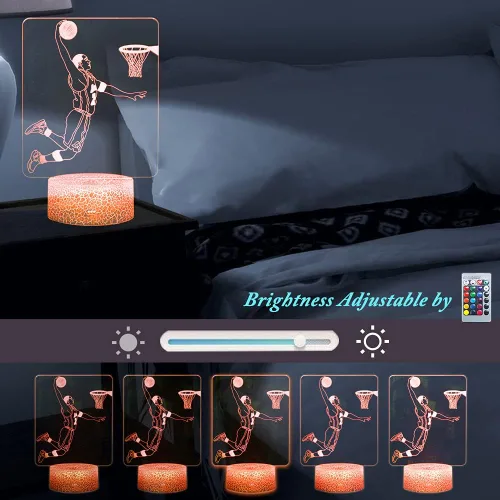 Vista 4 de Luces nocturnas de jugador de baloncesto 3D, lámpara de ilusión decorativa LED con control remoto y botón inteligente, luz intercambiable de 16