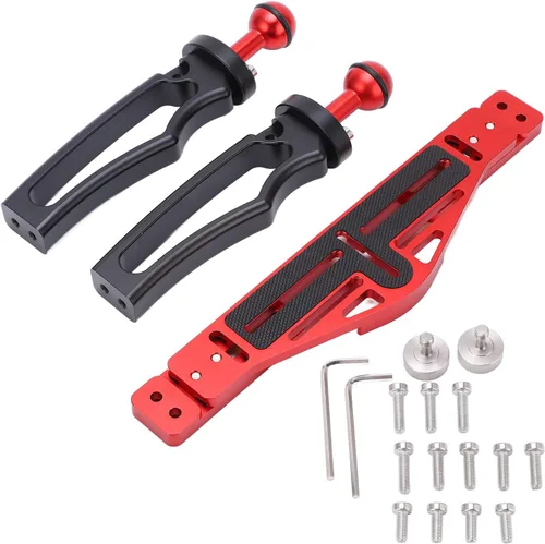 Vista 6 de Estabilizador de bandeja de doble asa para cámara DSLR, soporte de aluminio para buceo, carcasa de cámara subacuática, soporte de bandeja