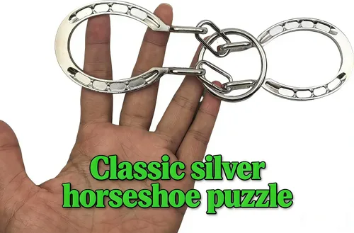 Vista 12 de MAGIKON Tradicional Brain Teaser, rompecabezas de herradura de metal clásico (plata, normal)