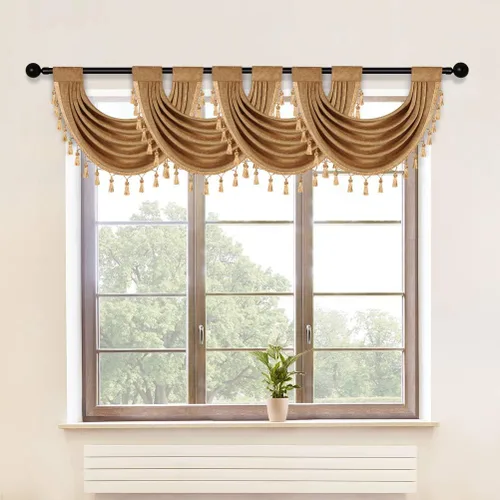Vista 23 de ELKCA Cenefa Swag de Cascada de Chenilla Gruesa Beige para Sala de Estar Cortinas de Cenefa Pequeñas para Cocina, Paquete de 1