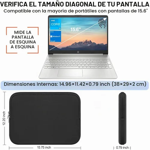 Vista 3 de DTTO Funda protectora delgada de neopreno acolchado para laptop de 15.6-16" Negro