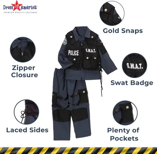 Vista 3 de Dress-Up-America - Disfraz SWAT para niños conjunto de disfraz de oficial de policía SWAT para niños y niñas