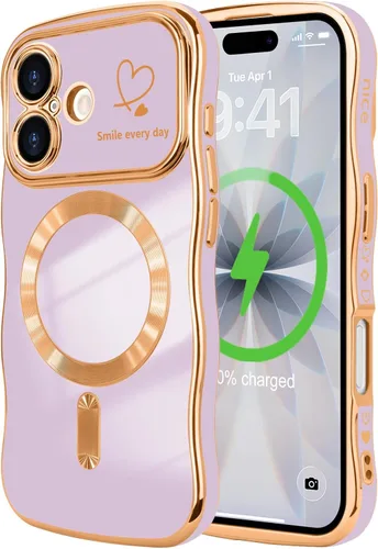 Vista 92 de LCHULLE - Funda magnética para iPhone 13 para mujeres y niñas, con forma ondulada, color azul bebé [Compatible with MagSafe] Cute Curly Wave, Love