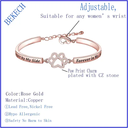 Vista 2 de BEKECH Pulsera conmemorativa para perros No Longer by My Side But Forever in My Heart Crystal Paw Print Bracelet Loss of Pet Jewelry