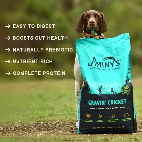Vista 3 de Jiminy's Cravin' Cricket Alimento seco para perros, estómago sensible, salud intestinal mejorada, probiótico y prebiótico, hipoalergénico, con menor
