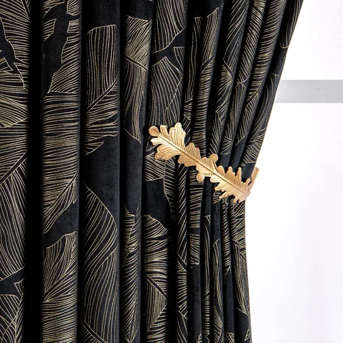 Vista 8 de MIULEE Cortinas opacas de terciopelo negro de 84 pulgadas de largo, juego de 2 paneles de cortinas estampadas con estampado de hojas doradas