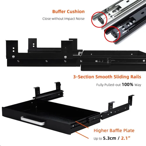 Vista 6 de Organizador de Cajón Bajo el Escritorio 21" Negro Mejorado con Soportes Ajustables, Cajón Deslizante Extraíble Bajo la Mesa para Lápices, Accesorio