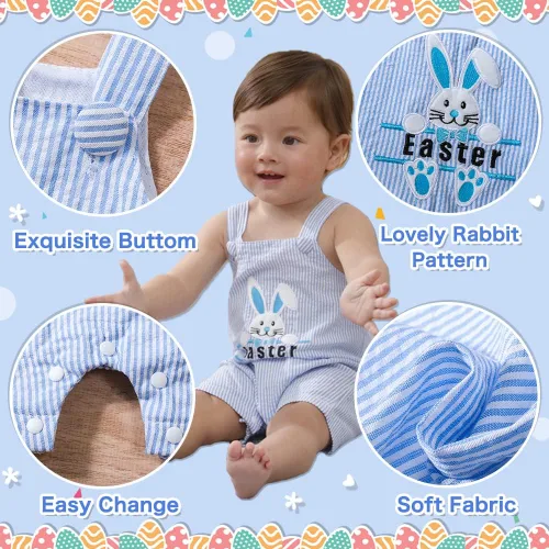 Vista 2 de XIFAMNIY Trajes de Pascua para bebés y niños, mameluco de sirsaca de Pascua con patrón de conejito
