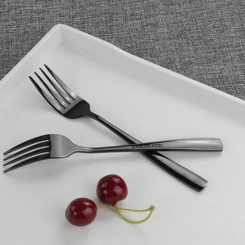 Vista 3 de Teyyvn Juego de 16 tenedores de postre/ensalada de acero inoxidable negro