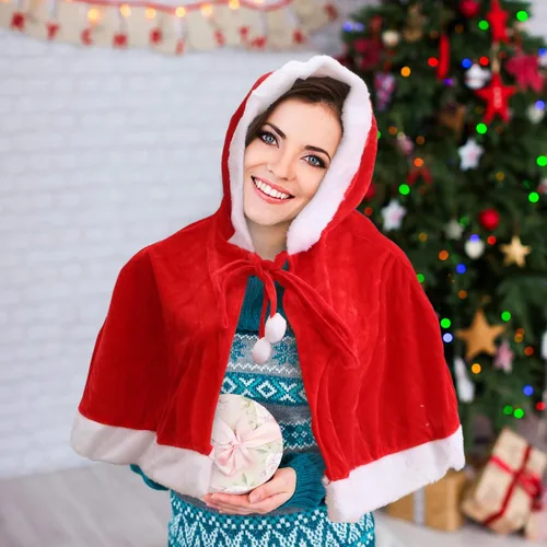 Vista 8 de Generic Capa de Papá Noel, capa de Navidad, capa roja, capa de Papá Noel, capa con capucha, chal clásico de Navidad, capa de felpa para mujeres