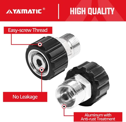 Vista 4 de YAMATIC Adaptador para lavadora a presión, métrica M22-0.551 in macho a M22-0.591 in hembra, conecta la manguera de lavadora a presión M22-0.551 in
