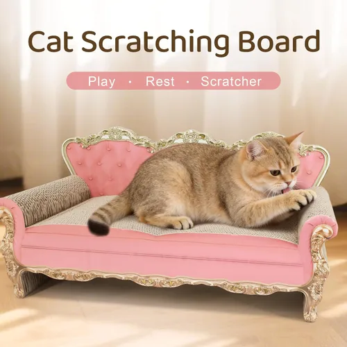 Vista 3 de SONGWAY Cama rascador de cartón para gatos, tabla rascador para gatos en forma de sofá, bonita almohadilla para rascar para gatos de interior que
