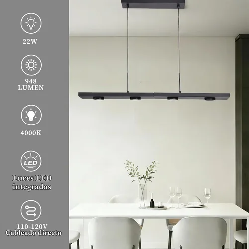 Vista 3 de Alighting Lámpara colgante lineal LED moderna de 31 pulgadas para isla de Negro